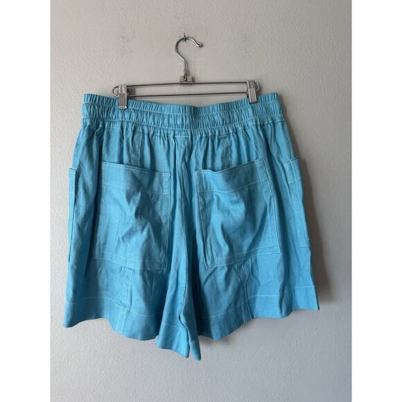 Maeve Linen Blend Shorts Women’s Size Medium High Rise Blue White Anthropologie - Picture 2 of 8